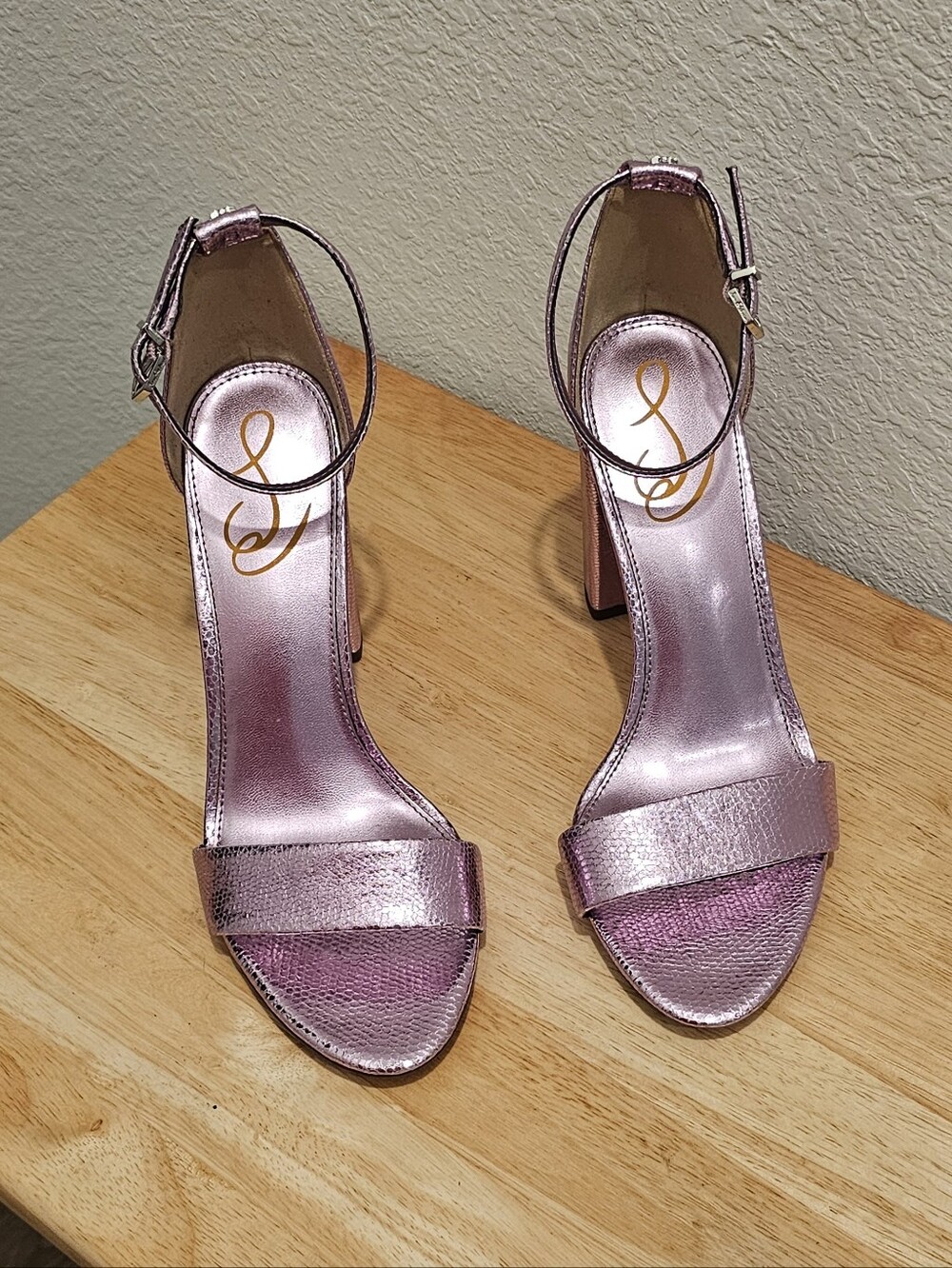 Sam Edelman Yaro Metallic Lilac Block Heel Sandals - Size 8.5